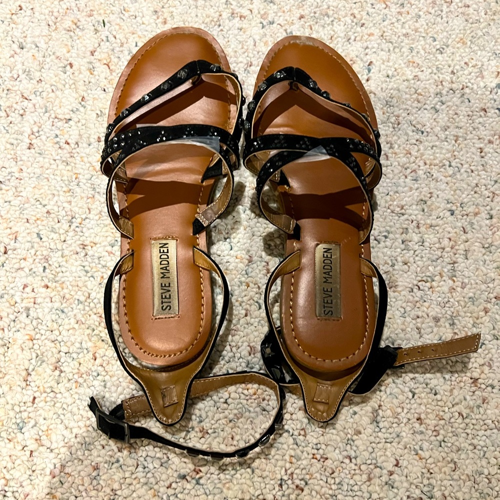 STEVE MADDEN WOMENS SANDALS BLACK AND BROWN SIZE 9.5